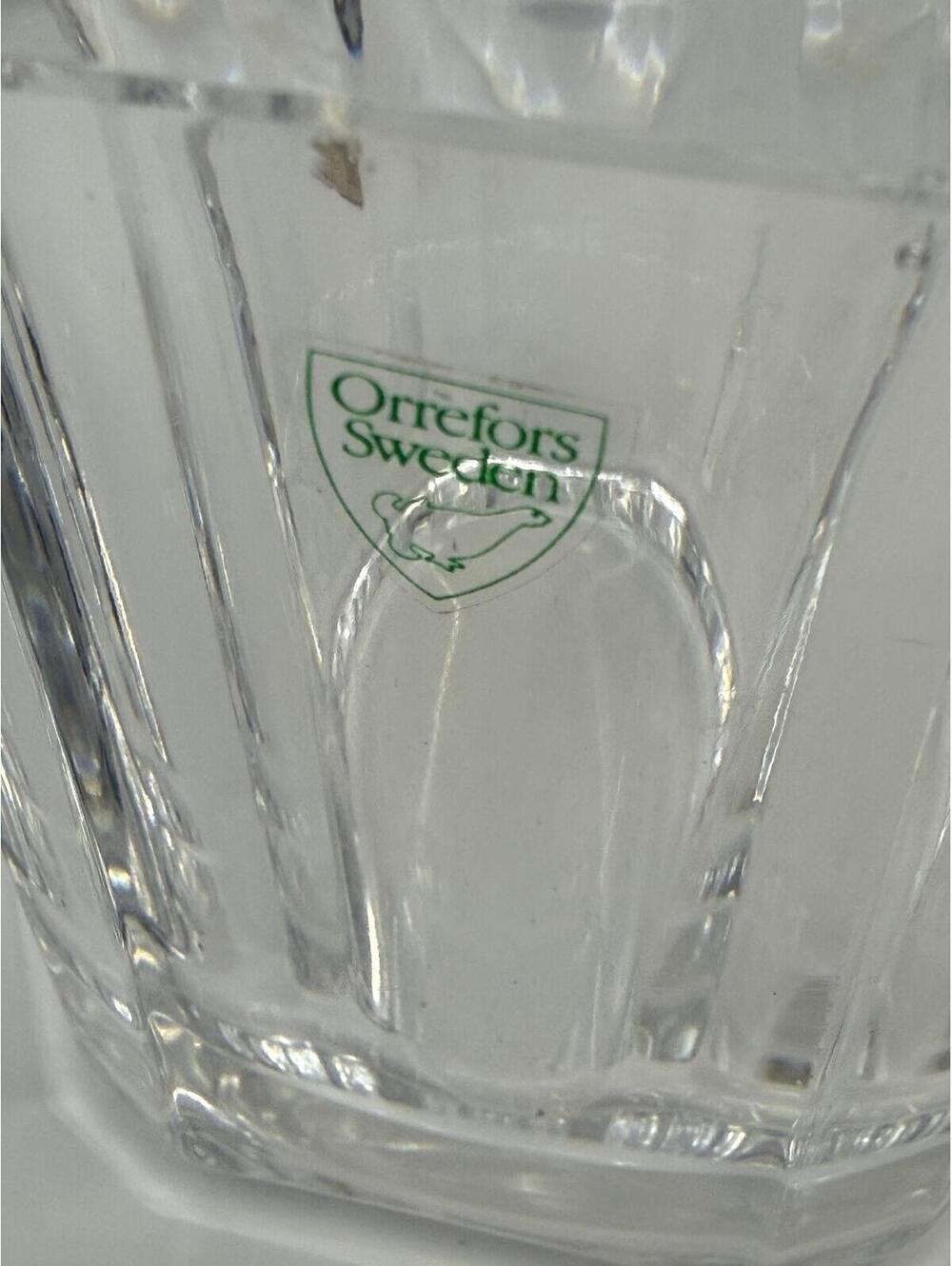 Orrefors Sweden Crystal Vase Ice Bucket Octagon Signed Label Vintage